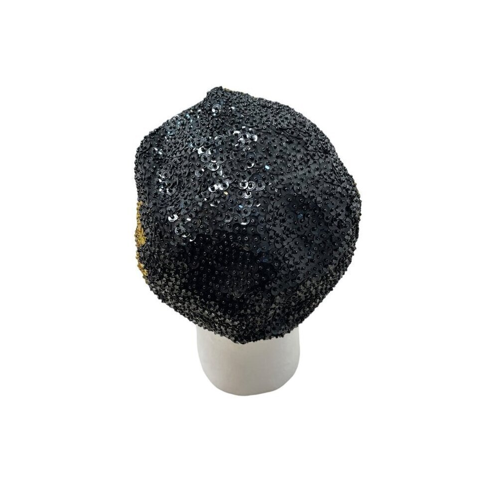VTG Hurry Up Womens 80's Sequin Baseball Cap Disco Rave Black Gold - Picture 3 of 8
